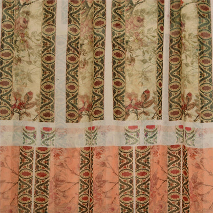 Sanskriti Vintage Sari 100% Pure Georgette Silk Peach Indian Printed Sarees 4+YD Craft Fabric upholstery fabric