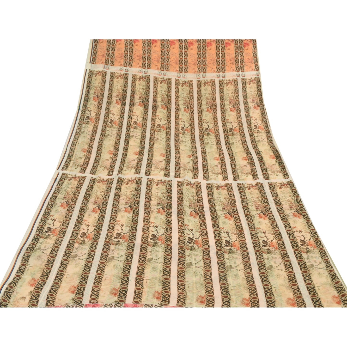 Sanskriti Vintage Sari 100% Pure Georgette Silk Peach Indian Printed Sarees 4+YD Craft Fabric upholstery fabric