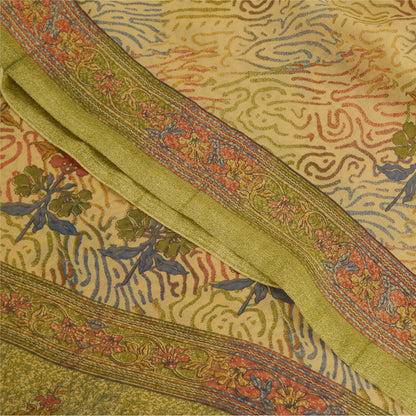 Sanskriti Vintage Sarees From India Green Georgette Printed Sari Craft Fabric