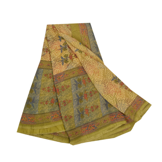 Sanskriti Vintage Sarees From India Green Georgette Printed Sari Craft Fabric
