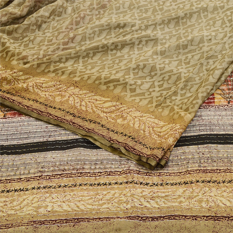 Sanskriti Vintage Sarees Grå Ren Georgette Silke Trykt Zari Sari Håndværk Bæredygtigt Stof