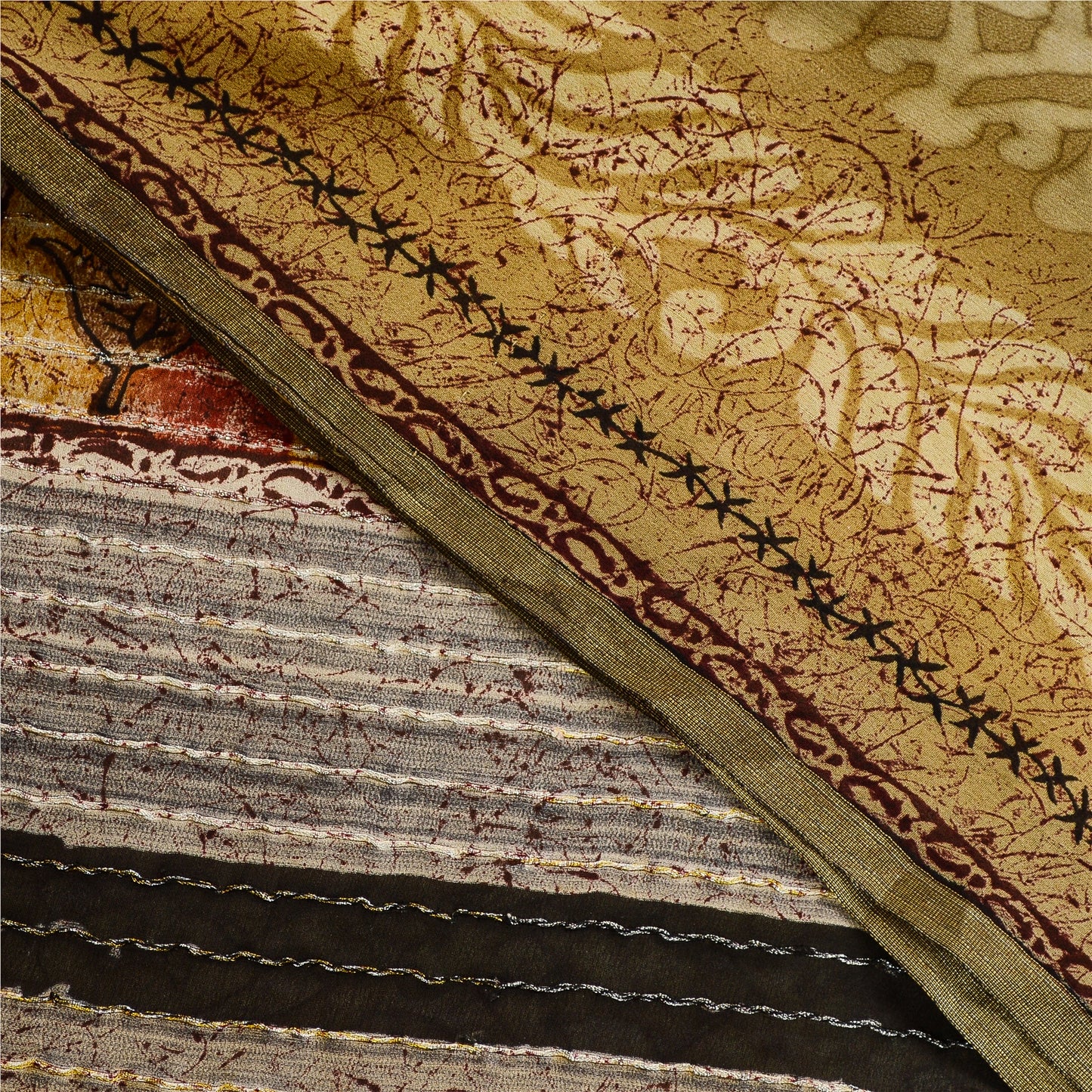Санскритские винтажные сари из серого чистого шелка-жоржета с принтом Зари Сари из экологически чистой ткани для рукоделия