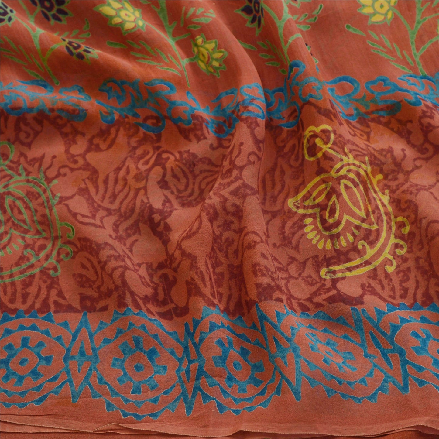 Sanskriti Vintage Sarees Dusty Pink Pure Georgette Silk Print Sari Craft Sustainable Fabric