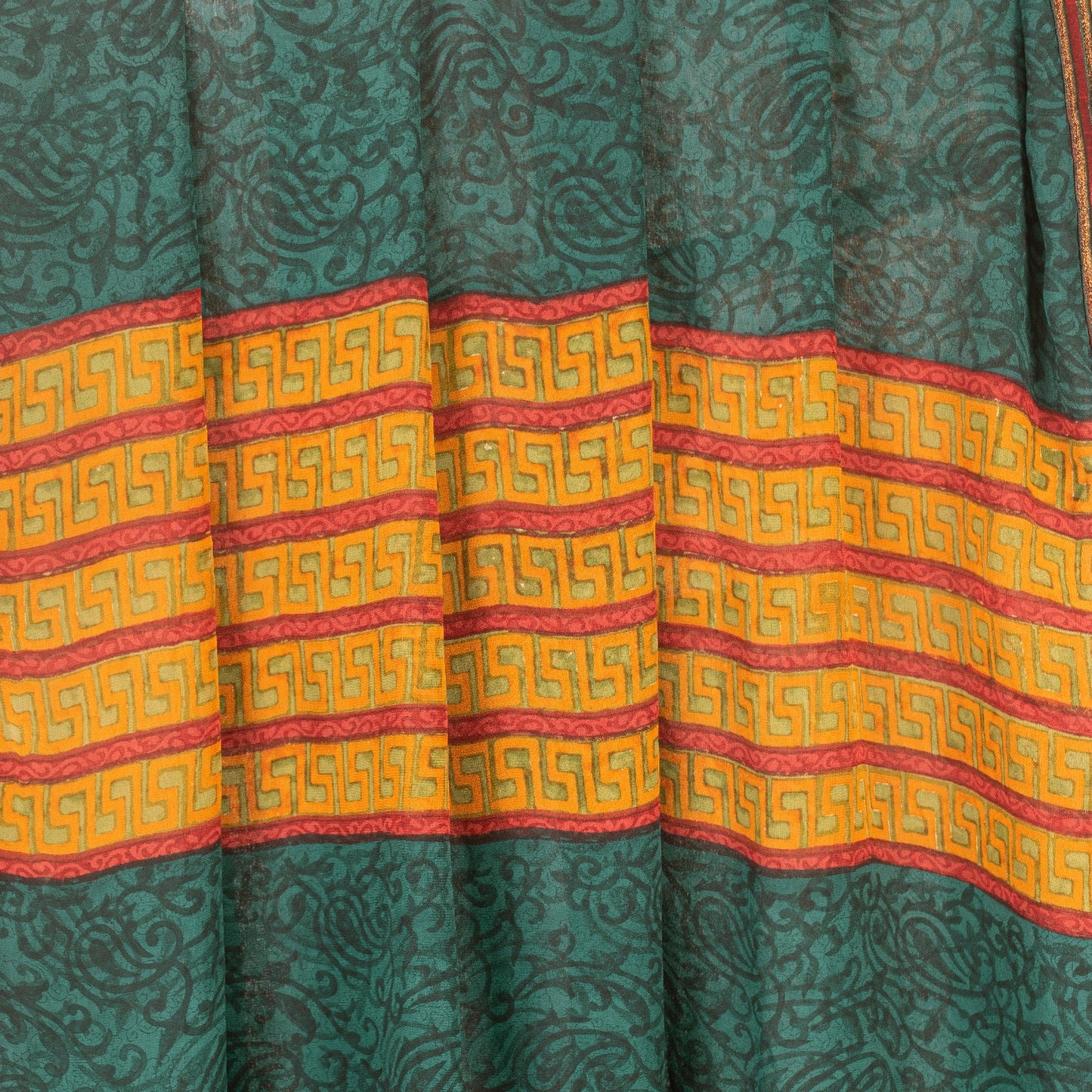 Сари Sanskriti Vintage, зеленое сари из чистого шелка-жоржета с принтом, 5 ярдов, ткань для рукоделия из экологически чистой ткани