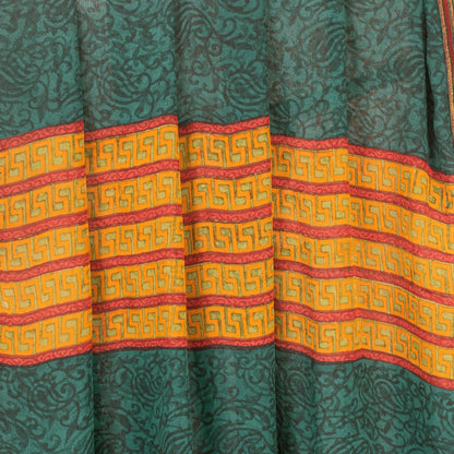 Сари Sanskriti Vintage, зеленое сари из чистого шелка-жоржета с принтом, 5 ярдов, ткань для рукоделия из экологически чистой ткани