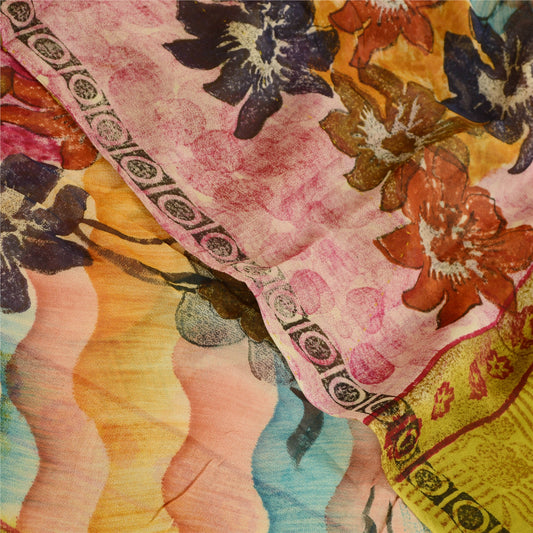 Sanskriti Vintage Sarees Grøn Blend Georgette Trykt Sari Blomsterhåndværk Bæredygtigt Stoff