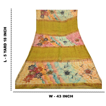 Sanskriti Vintage Blend Georgette Green Printed Sarees 5 YD Floral Craft Fabric upholstery fabric