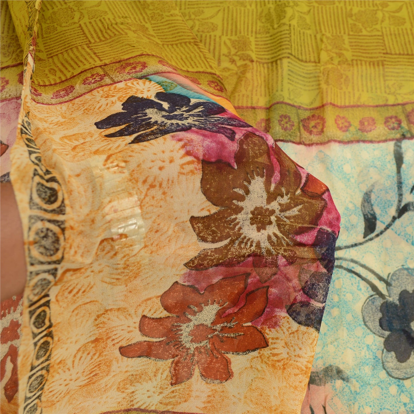 Sanskriti Vintage Blend Georgette Green Printed Sarees 5 YD Floral Craft Fabric upholstery fabric