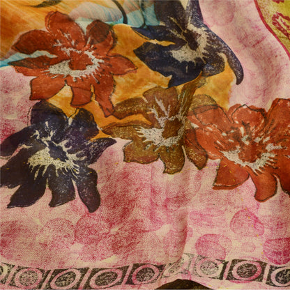 Sanskriti Vintage Blend Georgette Green Printed Sarees 5 YD Floral Craft Fabric upholstery fabric