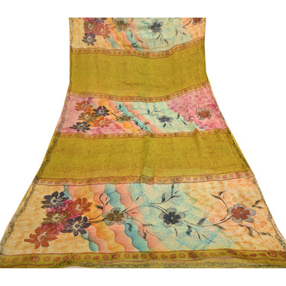 Sanskriti Vintage Blend Georgette Green Printed Sarees 5 YD Floral Craft Fabric upholstery fabric