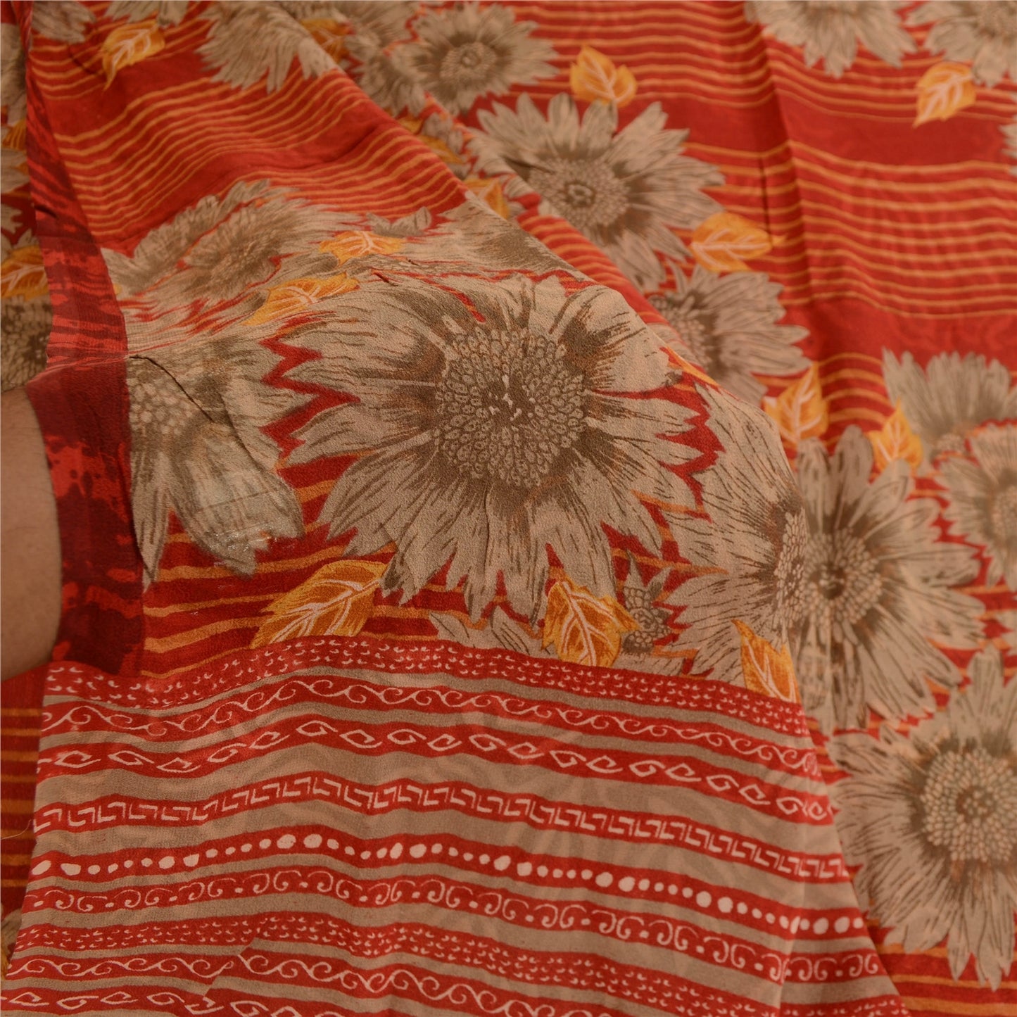Sanskriti Vintage Sarees Indisk Rød Ren Georgette Silke Trykt Sari Håndværk Bæredygtigt Stoff