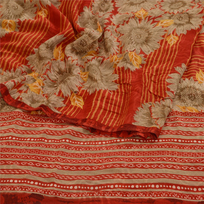 Sanskriti Vintage Sarees Indisk Rød Ren Georgette Silke Trykt Sari Håndværk Bæredygtigt Stoff