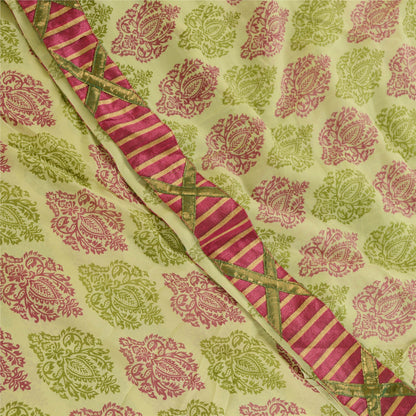 Sanskriti Vintage Blend Georgette Silk From India Green Printed Sarees 5 Yd Fabric Home Decor, Women Floral Outfit, Silk Scrap