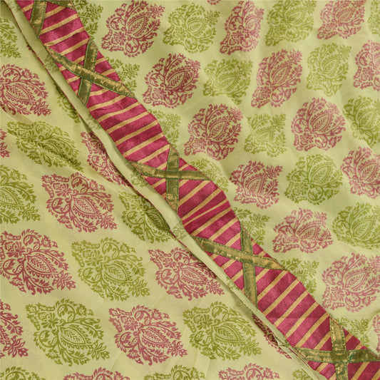 Sanskriti Vintage Sarier Fra Indien Grøn Blend Georgette Trykt Sari Bæredygtigt Stoff