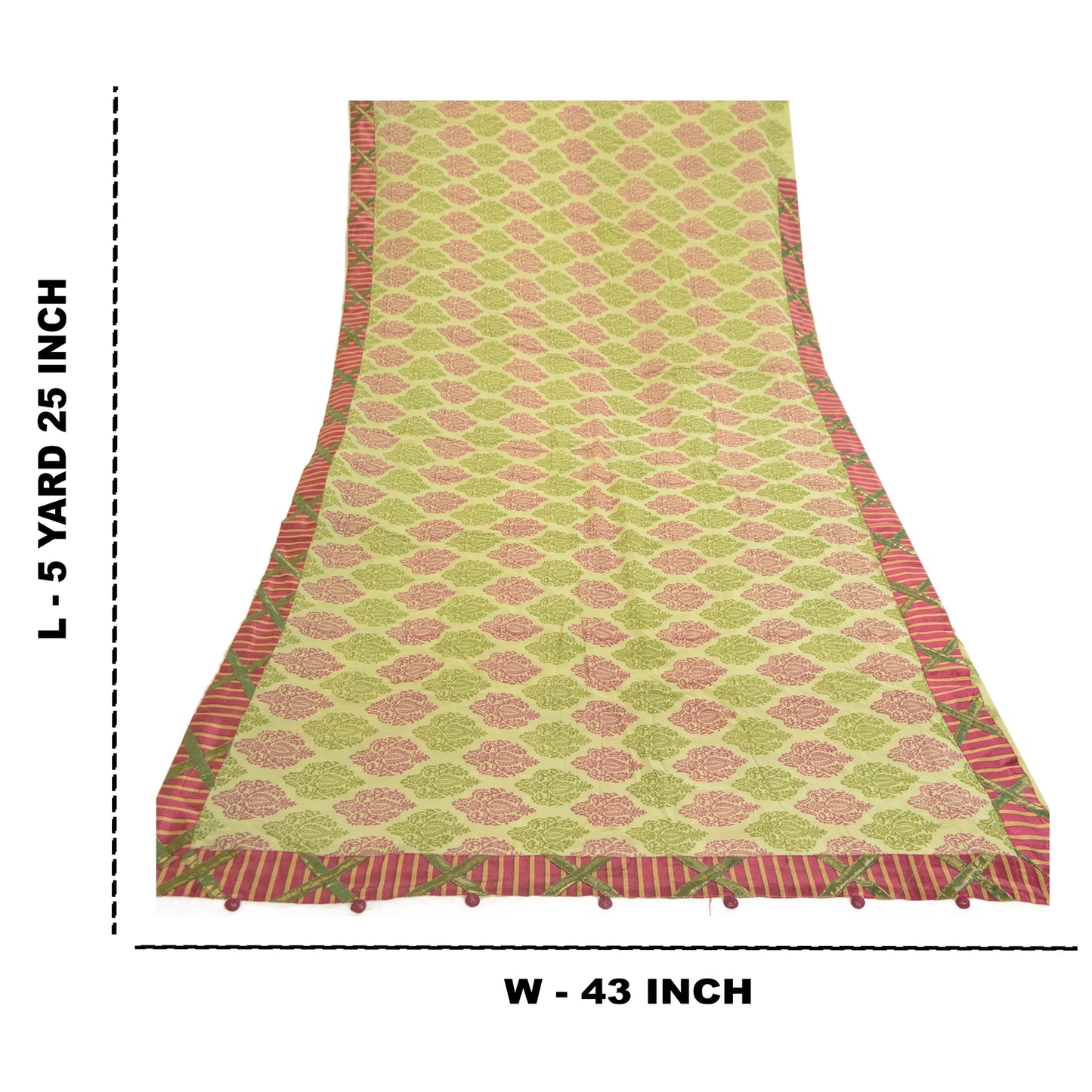 Sanskriti Vintage Blend Georgette Silk From India Green Printed Sarees 5 Yd Fabric Home Decor, Women Floral Outfit, Silk Scrap