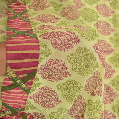 Sanskriti Vintage Blend Georgette Silk From India Green Printed Sarees 5 Yd Fabric Home Decor, Women Floral Outfit, Silk Scrap