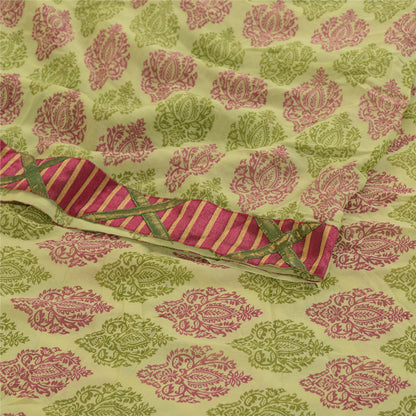 Sanskriti Vintage Blend Georgette Silk From India Green Printed Sarees 5 Yd Fabric Home Decor, Women Floral Outfit, Silk Scrap