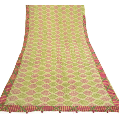 Sanskriti Vintage Blend Georgette Silk From India Green Printed Sarees 5 Yd Fabric Home Decor, Women Floral Outfit, Silk Scrap