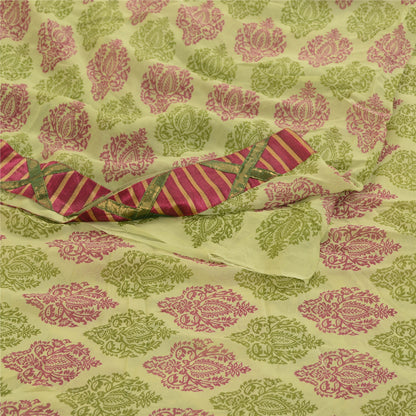 Sanskriti Vintage Blend Georgette Silk From India Green Printed Sarees 5 Yd Fabric Home Decor, Women Floral Outfit, Silk Scrap