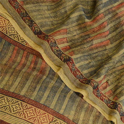 Sanskriti Vintage Sarees Green Pure Georgette Silk Printed Sari 5yd Craft Sustainable Fabric