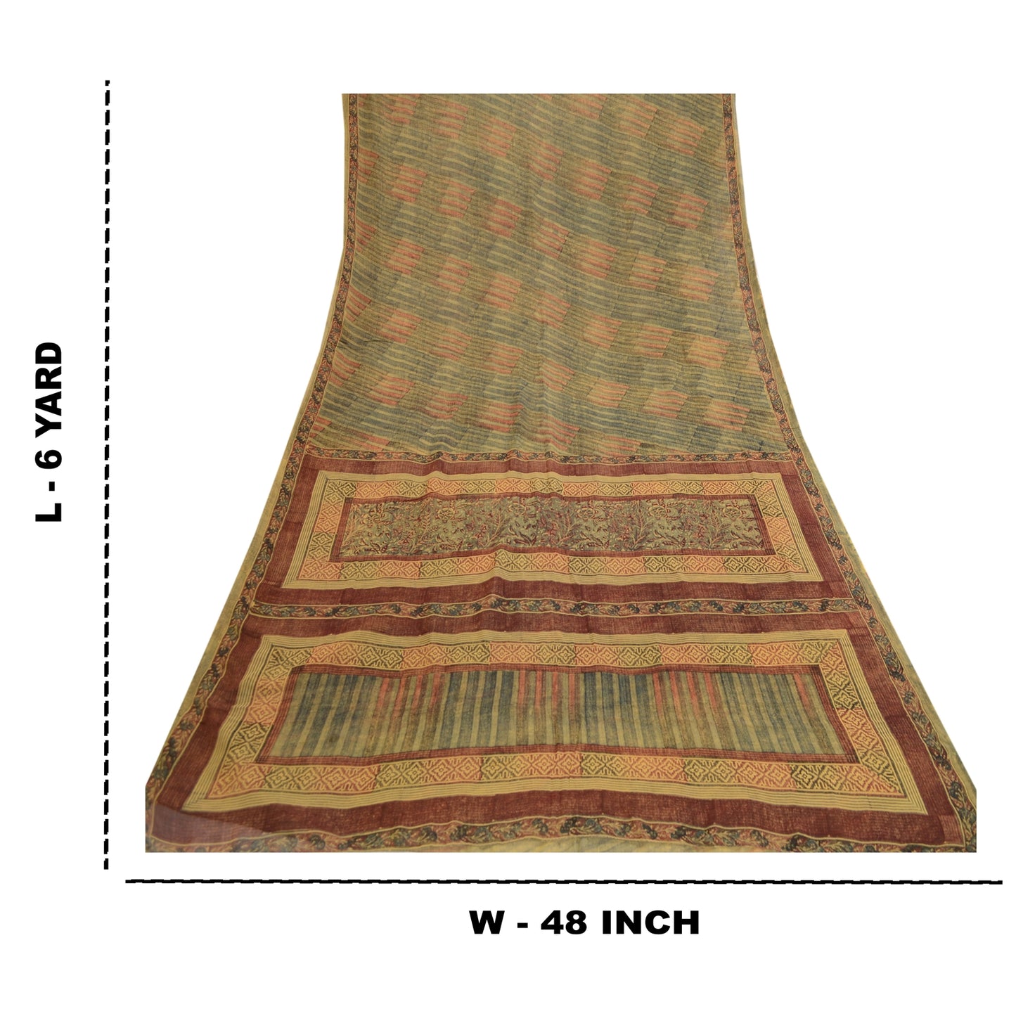 Sanskriti Vintage Sarees Green Pure Georgette Silk Printed Sari 5yd Craft Sustainable Fabric