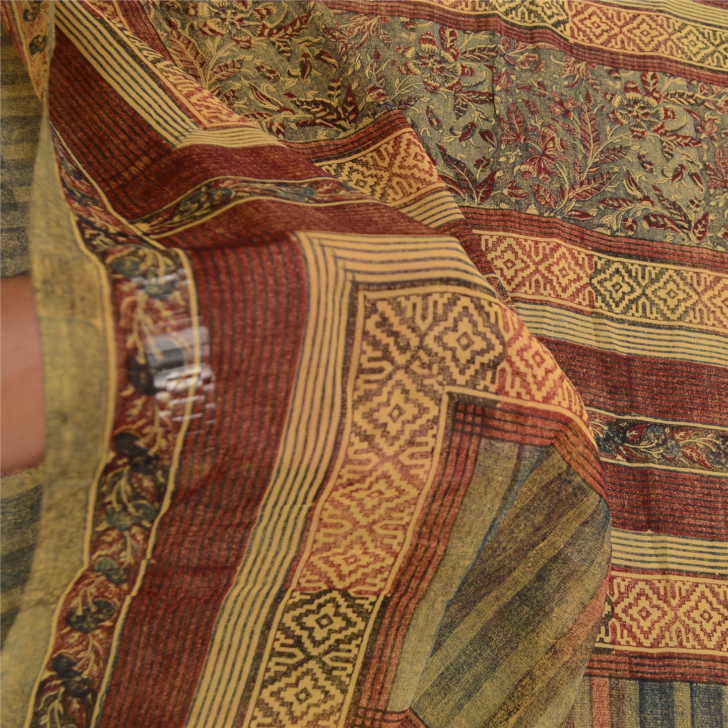 Sanskriti Vintage Sarees Green Pure Georgette Silk Printed Sari 5yd Craft Sustainable Fabric