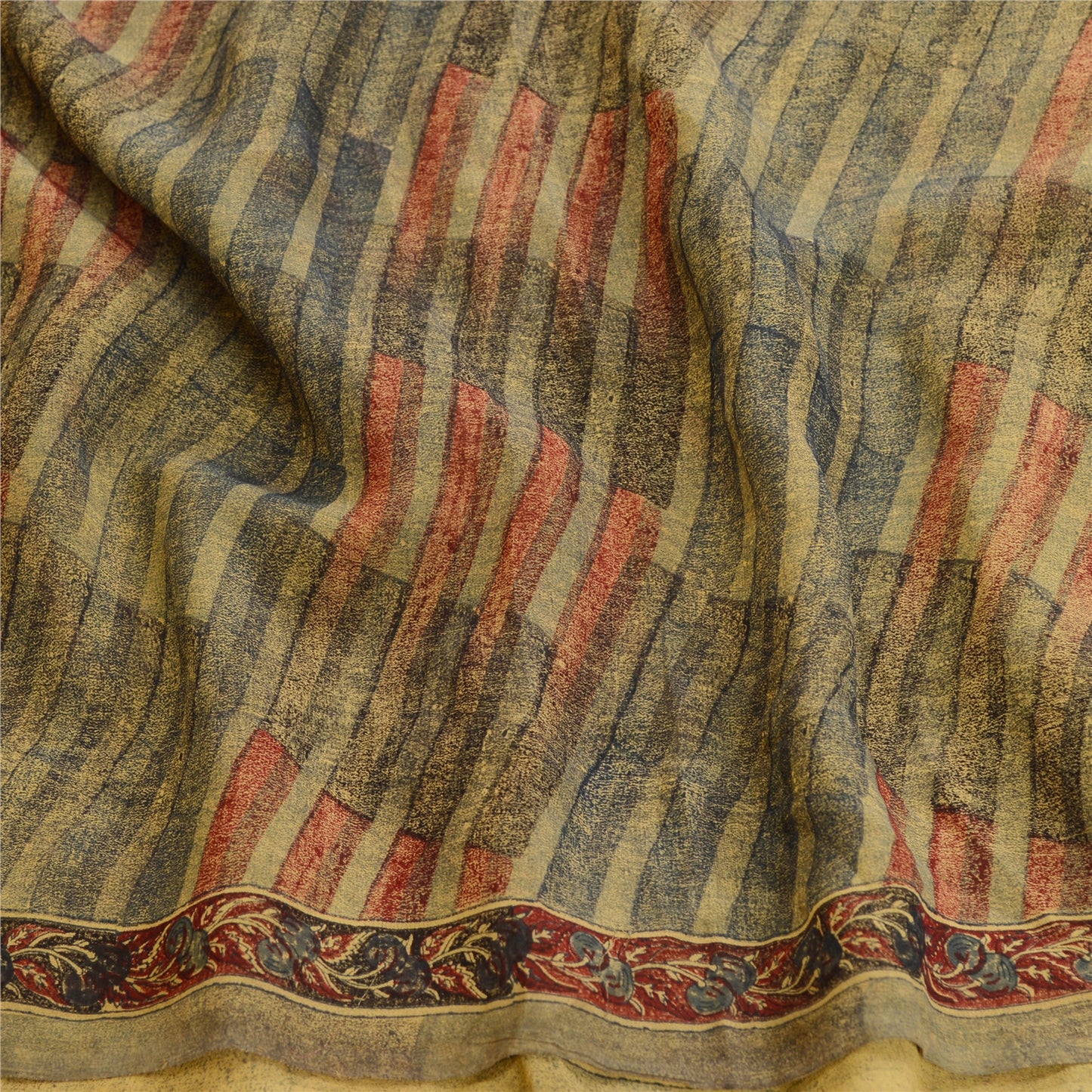 Sanskriti Vintage Sarees Green Pure Georgette Silk Printed Sari 5yd Craft Sustainable Fabric