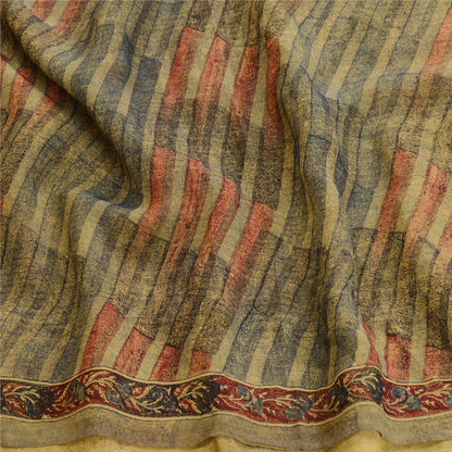 Sanskriti Vintage Sarees Green Pure Georgette Silk Printed Sari 5yd Craft Sustainable Fabric