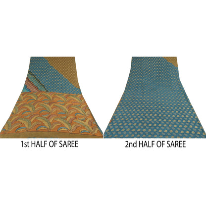 Sanskriti Vintage Sarees Blue Pure Georgette Silk Woven Printed Sari Soft Sustainable Fabric