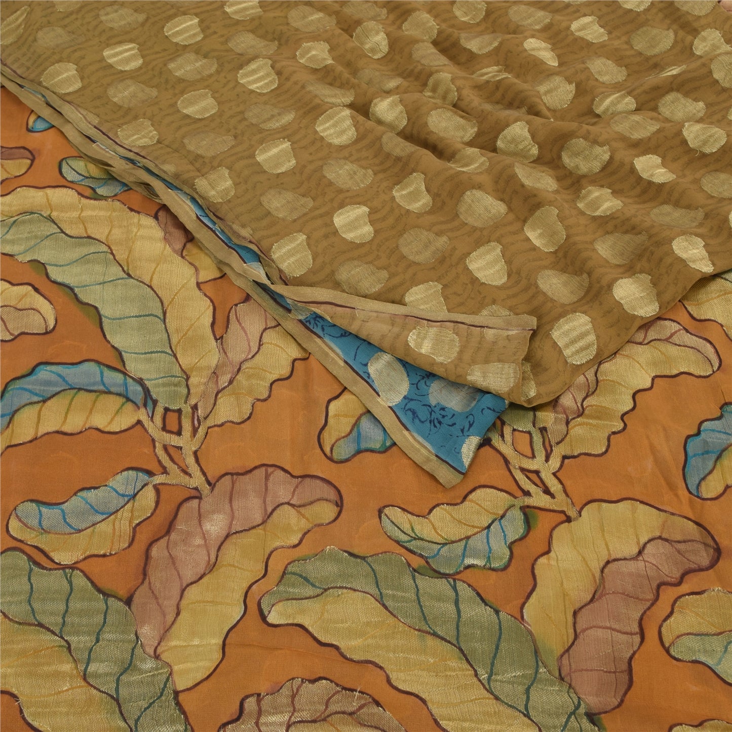 Sanskriti Vintage Sarees Blue Pure Georgette Silk Woven Printed Sari Soft Sustainable Fabric