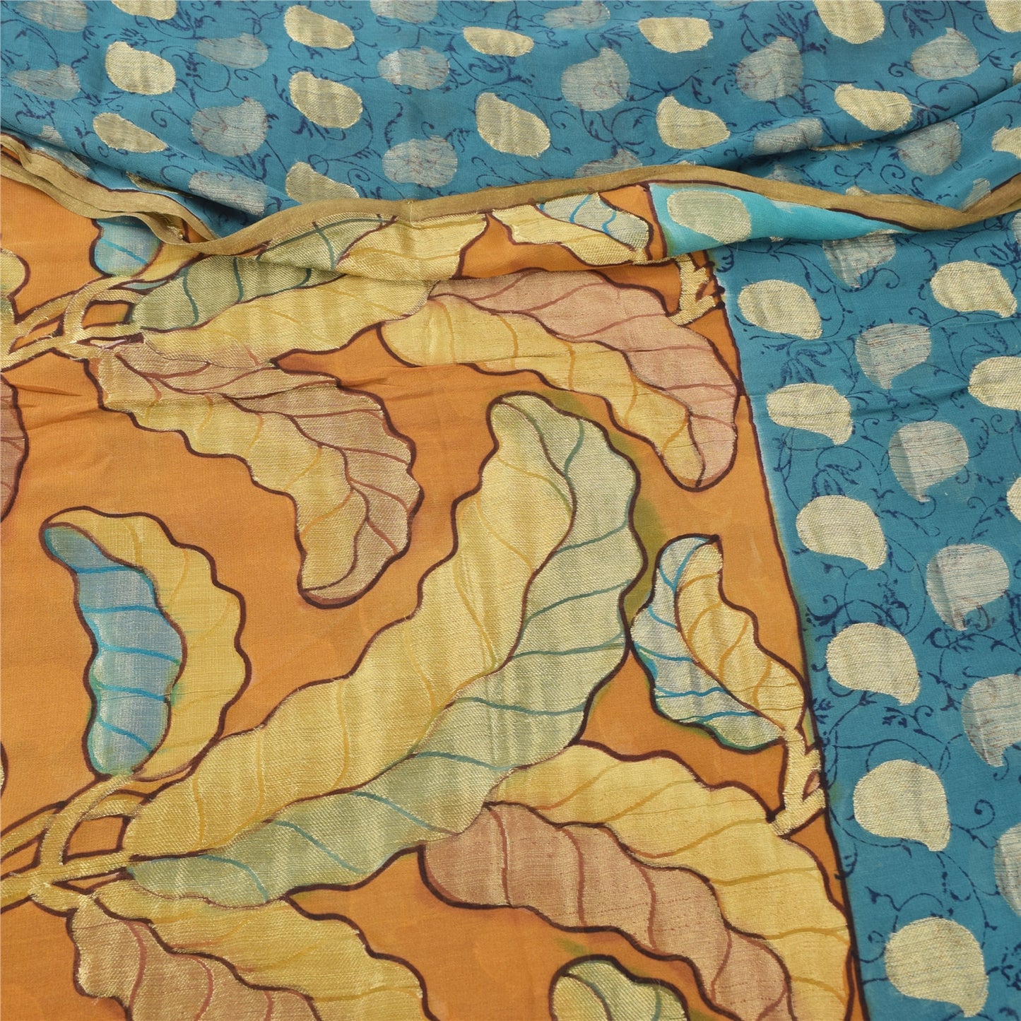 Sanskriti Vintage Sarees Blue Pure Georgette Silk Woven Printed Sari Soft Sustainable Fabric
