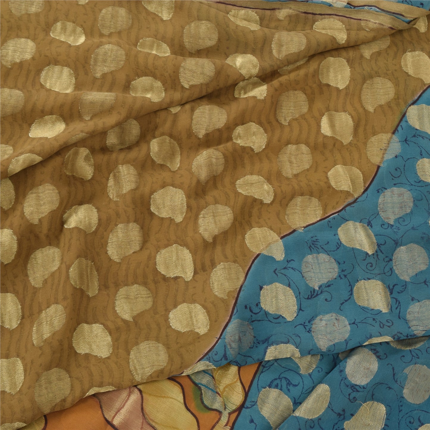 Sanskriti Vintage Sarees Blue Pure Georgette Silk Woven Printed Sari Soft Sustainable Fabric