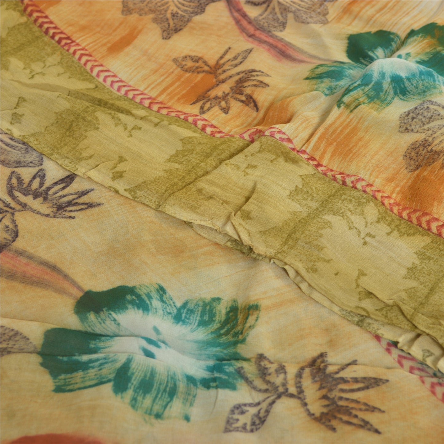 Sanskriti Vintage 100% Pure Georgette Silk Multicolor Printed Saree 5Yd Craft Fabric Ideal for Bag Making, or Quilts Upcycled Remnant