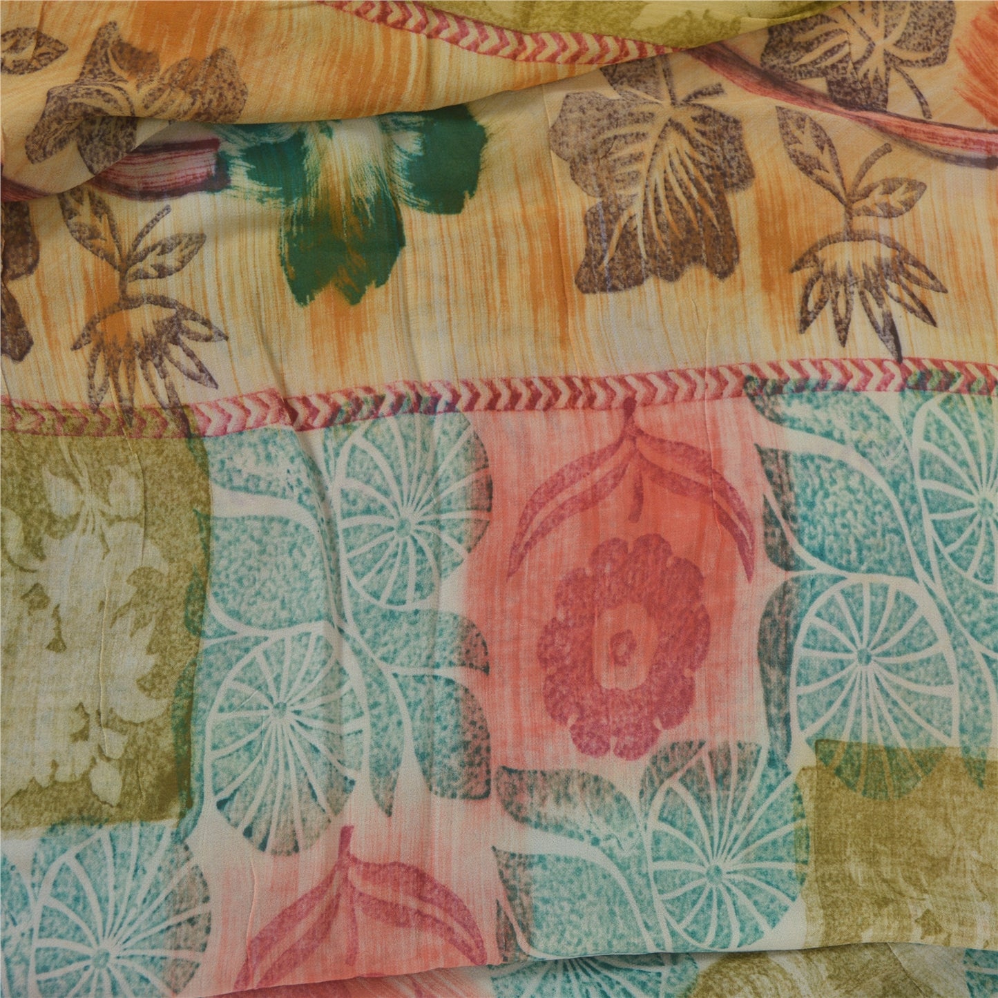 Sanskriti Vintage 100% Pure Georgette Silk Multicolor Printed Saree 5Yd Craft Fabric Ideal for Bag Making, or Quilts Upcycled Remnant