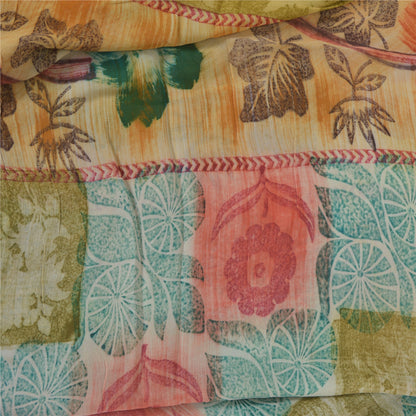 Sanskriti Vintage 100% Pure Georgette Silk Multicolor Printed Saree 5Yd Craft Fabric Ideal for Bag Making, or Quilts Upcycled Remnant
