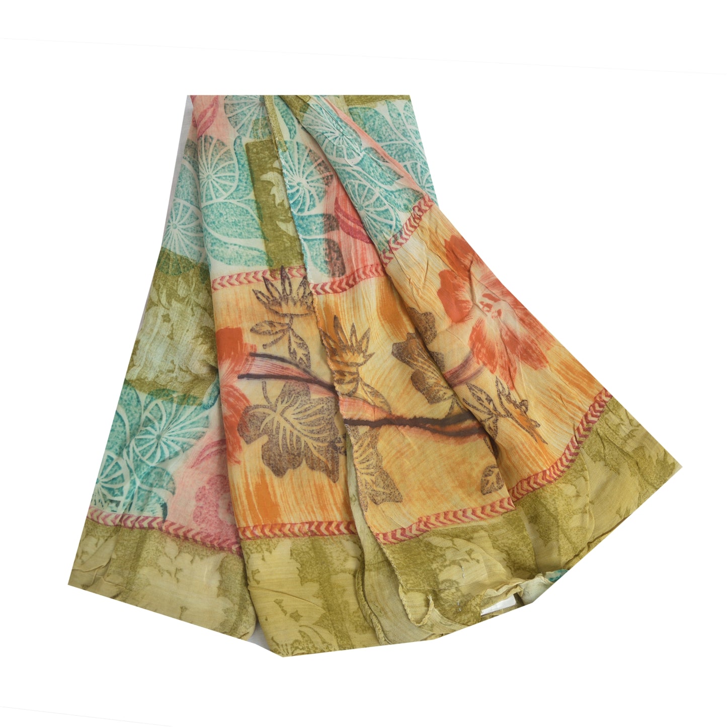 Sanskriti Vintage 100% Pure Georgette Silk Multicolor Printed Saree 5Yd Craft Fabric Ideal for Bag Making, or Quilts Upcycled Remnant