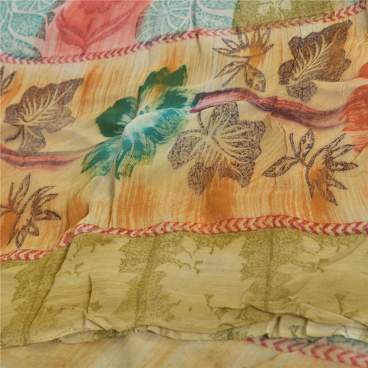 Sanskriti Vintage 100% Pure Georgette Silk Multicolor Printed Saree 5Yd Craft Fabric Ideal for Bag Making, or Quilts Upcycled Remnant