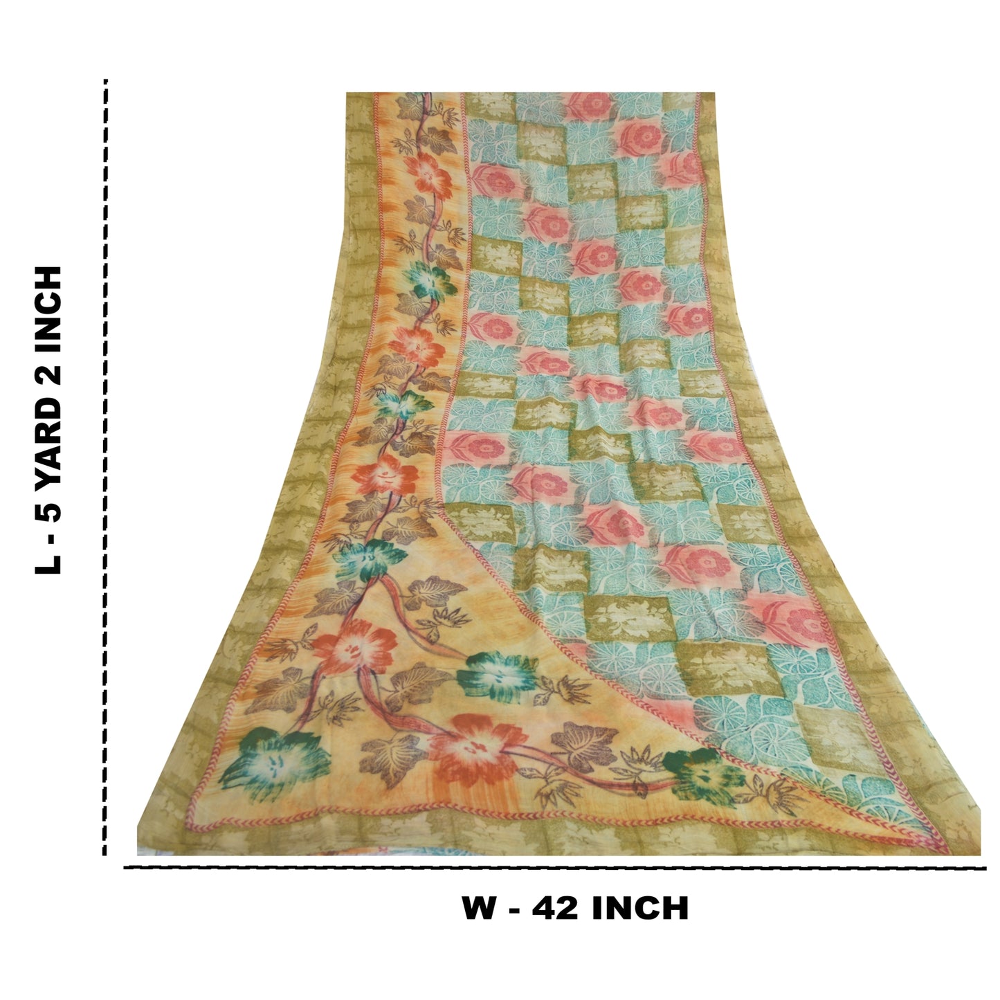 Sanskriti Vintage 100% Pure Georgette Silk Multicolor Printed Saree 5Yd Craft Fabric Ideal for Bag Making, or Quilts Upcycled Remnant