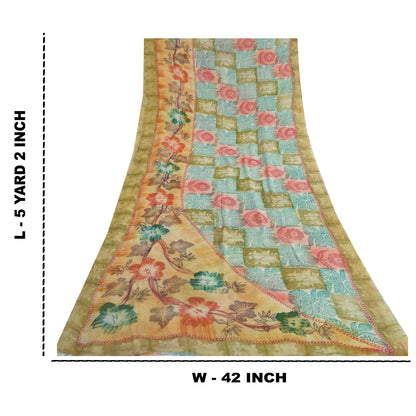 Sanskriti Vintage 100% Pure Georgette Silk Multicolor Printed Saree 5Yd Craft Fabric Ideal for Bag Making, or Quilts Upcycled Remnant