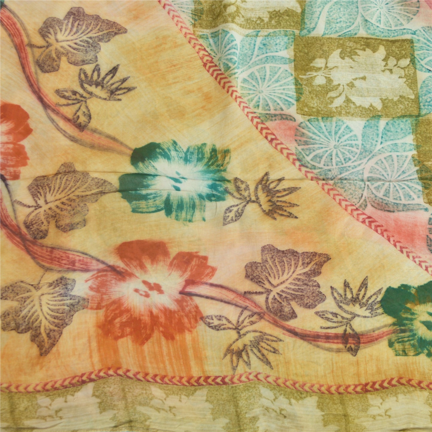 Sanskriti Vintage 100% Pure Georgette Silk Multicolor Printed Saree 5Yd Craft Fabric Ideal for Bag Making, or Quilts Upcycled Remnant