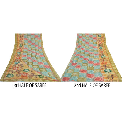 Sanskriti Vintage 100% Pure Georgette Silk Multicolor Printed Saree 5Yd Craft Fabric Ideal for Bag Making, or Quilts Upcycled Remnant