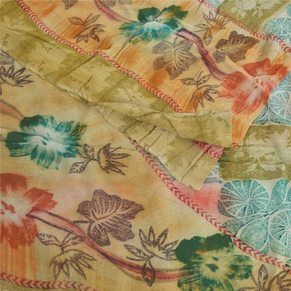 Sanskriti Vintage 100% Pure Georgette Silk Multicolor Printed Saree 5Yd Craft Fabric Ideal for Bag Making, or Quilts Upcycled Remnant