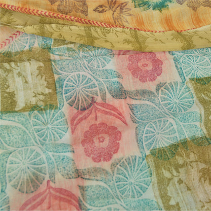 Sanskriti Vintage 100% Pure Georgette Silk Multicolor Printed Saree 5Yd Craft Fabric Ideal for Bag Making, or Quilts Upcycled Remnant