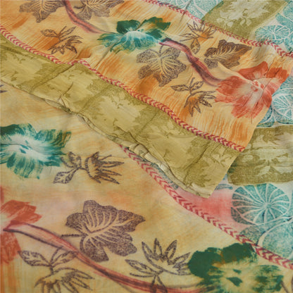 Sanskriti Vintage 100% Pure Georgette Silk Multicolor Printed Saree 5Yd Craft Fabric Ideal for Bag Making, or Quilts Upcycled Remnant