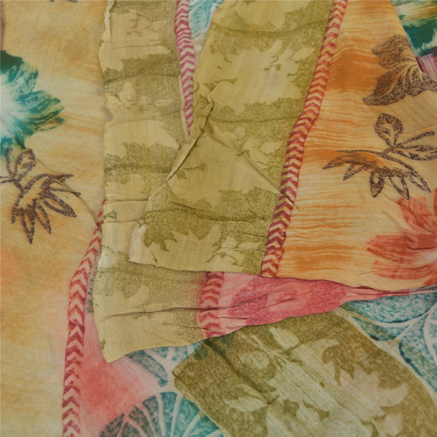 Sanskriti Vintage 100% Pure Georgette Silk Multicolor Printed Saree 5Yd Craft Fabric Ideal for Bag Making, or Quilts Upcycled Remnant