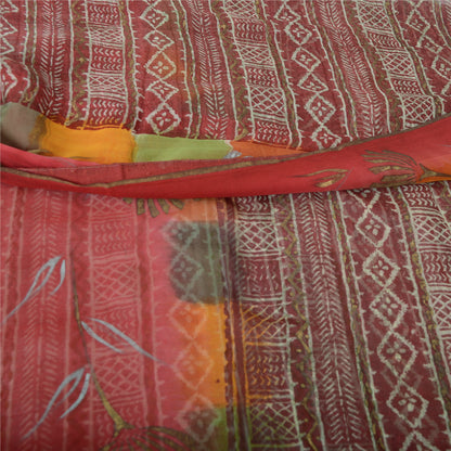Sanskriti Vintage Sari Dark Red Pure Georgette Silk Saree: Floral Printed Craft Supplies Fabric Boho Quilting Material For DIY Projects