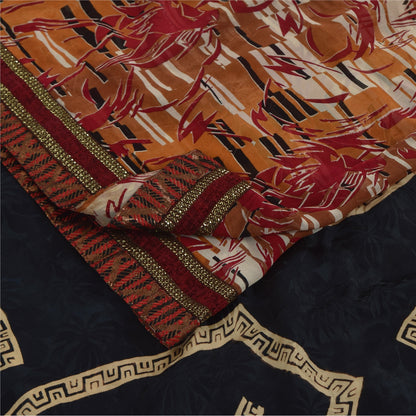 Sanskriti Vintage Blend Georgette Silk Multicolor Printed Sarees 5Yd Softcraft Fabric Bohemian Fabric For Dressmaking,Upcyclers