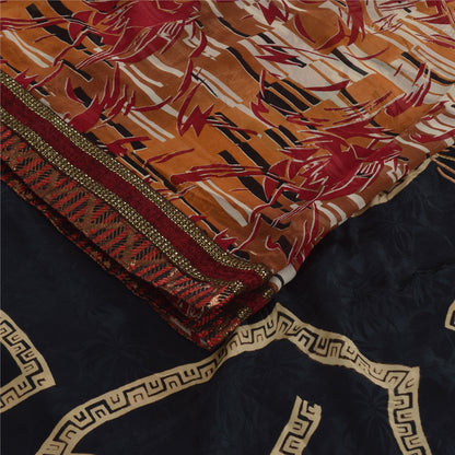 Sanskriti Vintage Blend Georgette Silk Multicolor Printed Sarees 5Yd Softcraft Fabric Bohemian Fabric For Dressmaking,Upcyclers