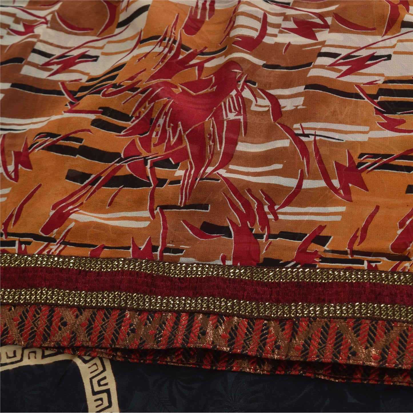 Sanskriti Vintage Blend Georgette Silk Multicolor Printed Sarees 5Yd Softcraft Fabric Bohemian Fabric For Dressmaking,Upcyclers