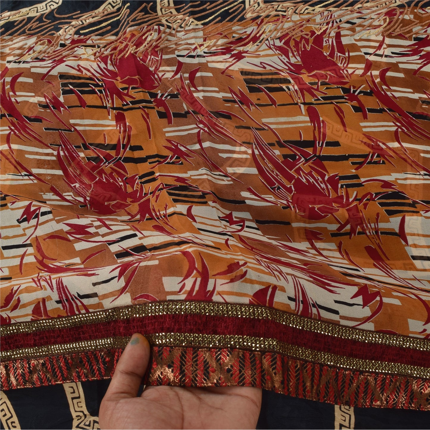 Sanskriti Vintage Blend Georgette Silk Multicolor Printed Sarees 5Yd Softcraft Fabric Bohemian Fabric For Dressmaking,Upcyclers